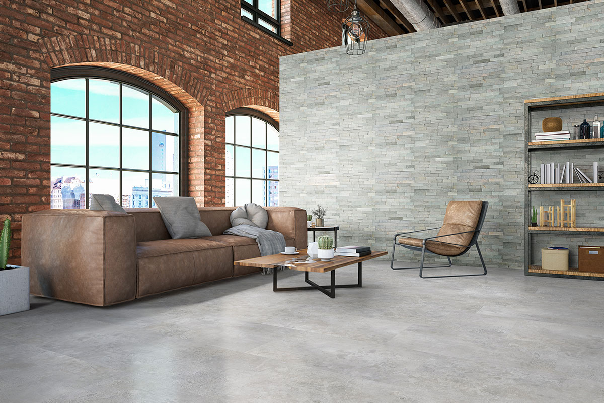 msi mountains gray luxury vinyl tile with concrete look in loft